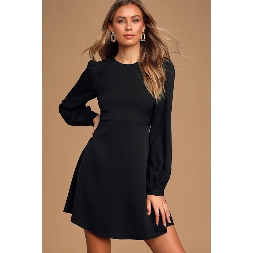 Lulus Follow Me Black Long Sleeve Dress Fit & Flare Dress Keyhole Back Medium